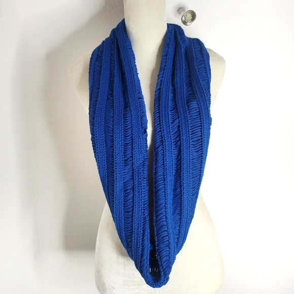 Vtg American Eagle Infinity Scarf 100% Cotton Knit Royal Blue - Picture 2 of 6